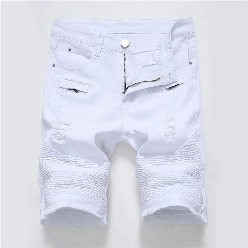 Однотонные эластичные мужские рваные короткие джинсы, открытые Бермуды, летние красные потертые шорты с дырками, ковбойские джинсовые шорты до колен для мужчин