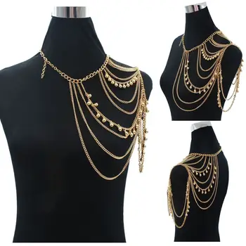

Bodychain necklace shoulder chain golden color free shipping super star pearl bodychain style