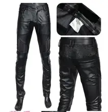 2017 warm motorcycle faux leather pants men casual trousers pu feet pants for men fashion slim tight-fitting pantalon homme