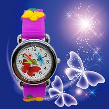 Маленькие девочки Красота Бабочка циферблат Кварцевые детские часы хорошего качества дети случайный силиконовый браслет часы детский браслет подарок часы