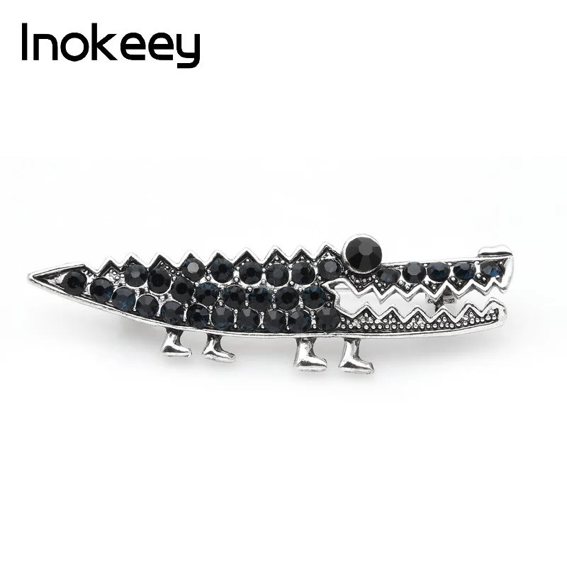 

Inokeey Vintage Blue Rhinestone Crocodile Animal Brooch Pins 2019 New Designer Brooch Fashion Jewelry Gift