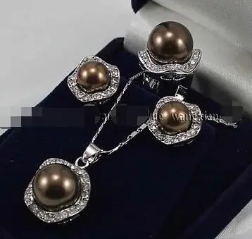 

Free Shipping>>new hot Chocolate South sea Shell Pearl Beads/ Earrings Ring / Necklace Pendant Set