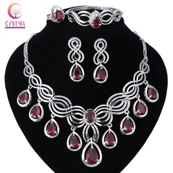 

Dubai silver Plated Crystal Bridal Tassel Jewelry sets ltalian Set For Women Girls Wedding Party Accessories Jewelry Sets