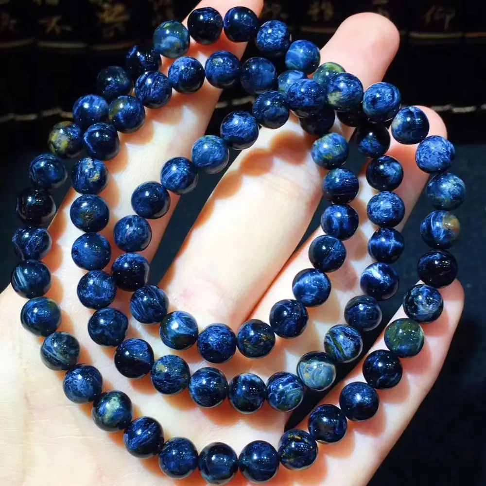 

Genuine Natural Namibia Pietersite Blue Stretch Gemstone Round Beads 3 Laps Bracelet Necklace 7mm AAAAA Cedrtificate