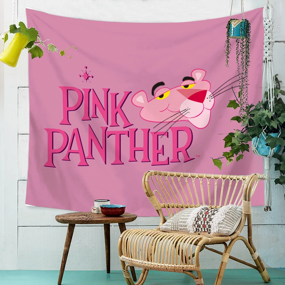 

Pink Panther Cartoon Cute For Kids Printed Large Tapestry Wall Hanging Decoration Cloth Tapestries Beach Blanket Carpet Mat