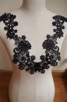 

10 pairs black lace applique by pairs, retro floral lace applique 10pair