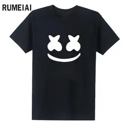 Rumeiai 2017 Новый бренд футболки Для мужчин принт Забавный Marshmello лицо с короткими рукавами для мальчиков повседневные хлопковые HOMME Футболки