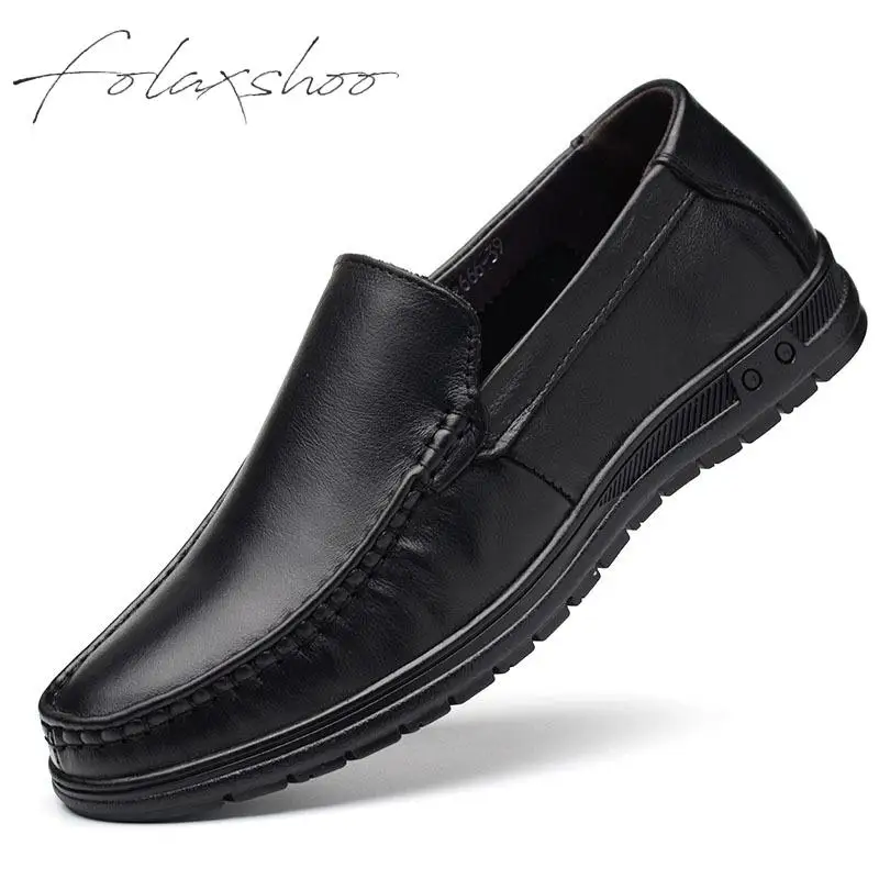 

Folaxshoo Mens Leather Comfortable Shoes Hand Stitching Slip On Casual Shoes Loafer Boat Sneaker Walking Shoes