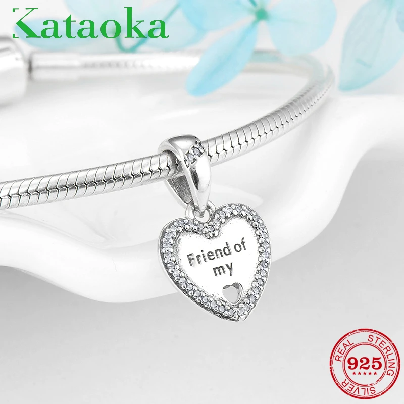 Модные 925 пробы серебряные подвески в виде сердца, браслет Pandora, ювелирные изделия для дружбы