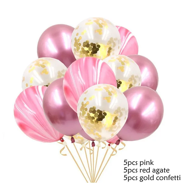 15 шт. 12 дюймов металлические цвета латексные воздушные шары с конфетти надувной шар для свадьбы, дня рождения, украшения - Цвет: Pink Agate Confetti