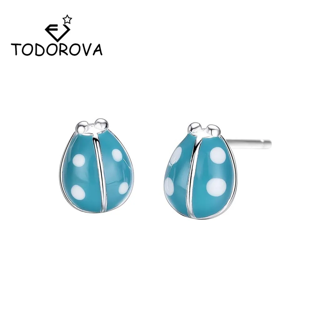 Todorova, милые, модные, чудесные, божья коровка, жук, штифт с насекомым, серьги для женщин, девочек, детей, Brincos, синяя эмаль, маленькие серьги, ювелирное изделие