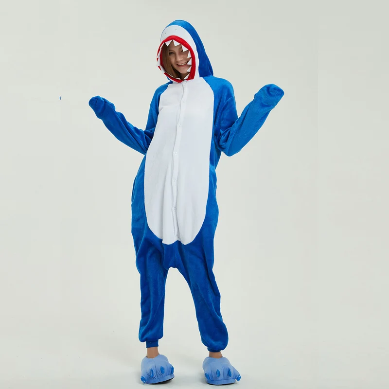 

Shark Kigurumi Animal Onesies For Adults Cartoon Pajamas Men Blue Bodysuit Women Cosplay Costume Carnival Halloween Pyjamas