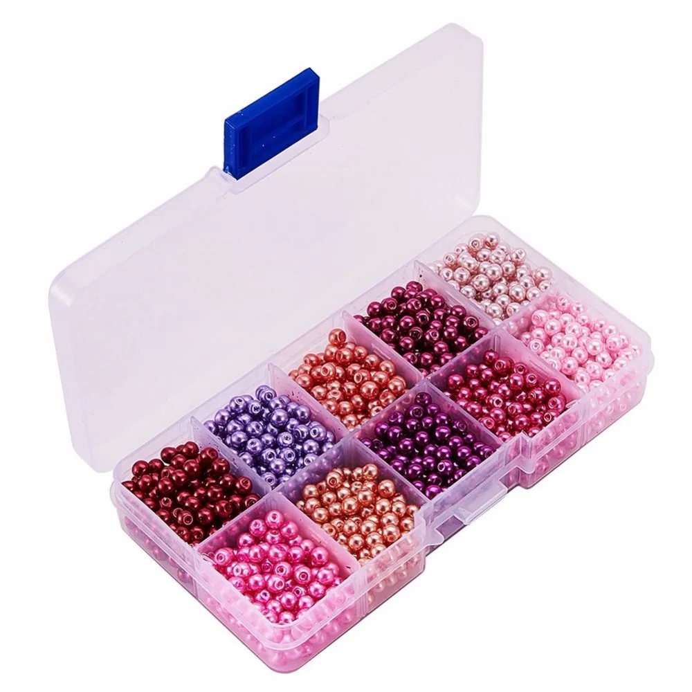 

2000pcs/1set Jewelry Making 10 Color 4mm Pink Theme Mixed Style Glass Pearl Round Beads Assortment Lot