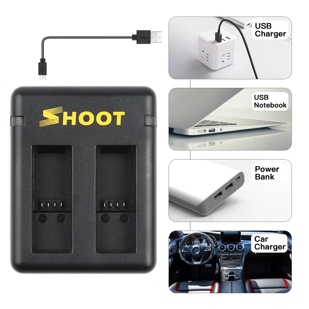 SHOOT for GoPro Hero 8 Hero 7 Hero 5 Black Battery with USB Charger for Go Pro Hero 8 7 6 5 Black Sports Action Camera Accessory