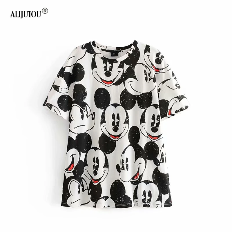 

Mickey Mouse Print Harajuku tshirt women cartoon Short Sleeve T-Shirts Korean Style Women Loose Summer T shirt Female Casual top