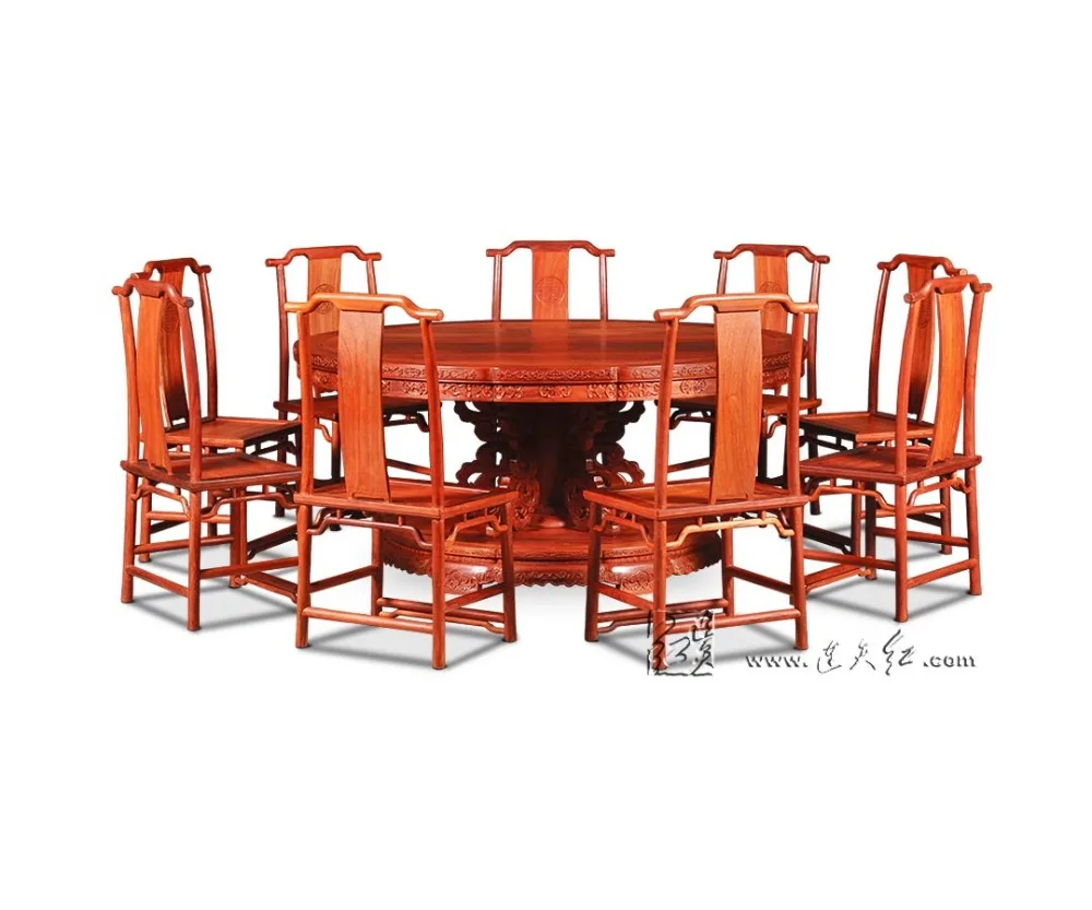 Rosewood 2.1M Round Table Set 9 person Seat Solid Wood board with truntable hotel Dining table China Classical Redwood Furniture Rosewood 2.1M Round Table Set 9 person Seat Solid Wood board with truntable hotel Dining table China Classical Redwood Furniture