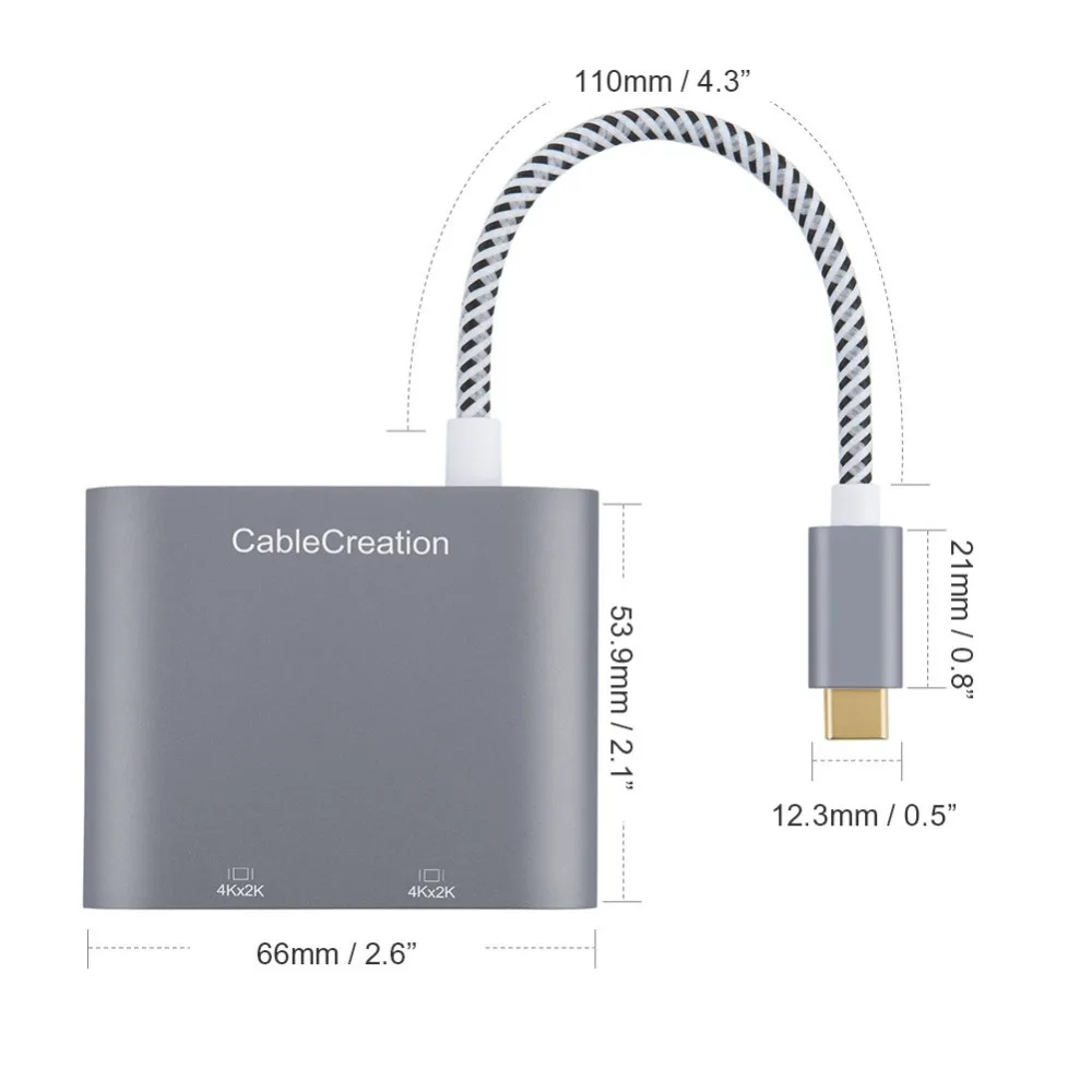 USB-C на двойной HDMI 4 K, кабель usb type C(совместимый Thunderbolt 3) на 2 HDMI адаптер, совместимый MacBook Pro/MacBook и т. Д