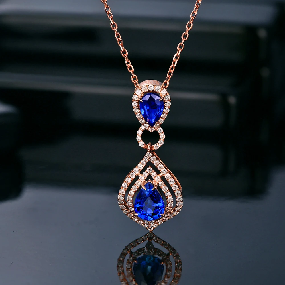 CaiMao 14KT/585 розовое золото 1.89ct сапфир 0.42ct алмаз Обручение украшение подвеска с