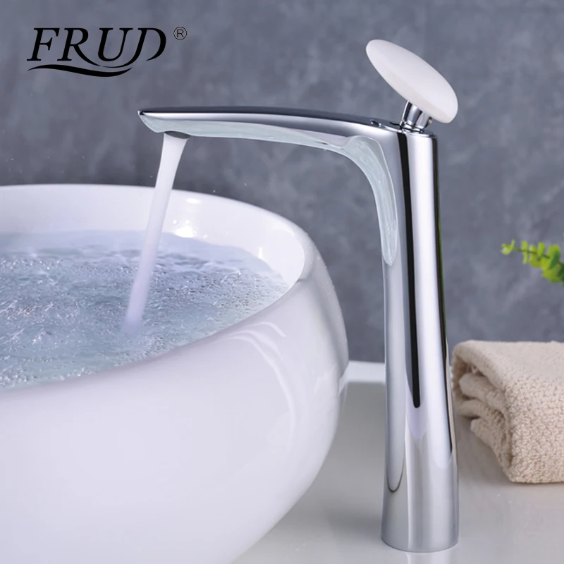 

FRUD High Quality 1 set Bathroom Water Mixer White Round Handle Hot and Cold Water Bathroom Chrome Water Mixer robinet Y10018