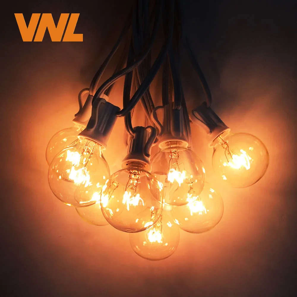 VNL 11M 25X G40 Wedding String Light Garden Decorative Garland Light With Clear Ball Bulbs for Outdoor Hanging Umbrella Patio