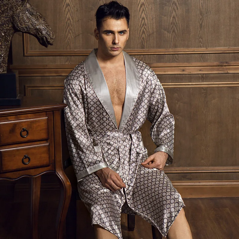 New Arrival Plus Size men Casual Breathable Faux silk Robes lounge