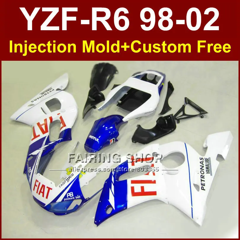 

FIAT New free custom fairing for YAMAHA YZF  R6 98-02 YZF R6 blue fairing kit 1998 1999 2000 2001 2002 fairing parts D6E3