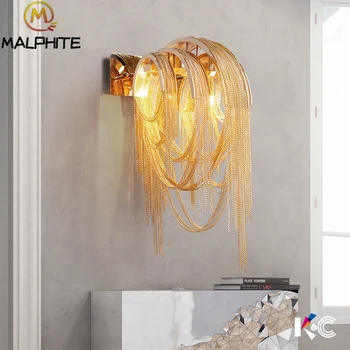 

Nordic Chain LED Wall Lights Golden Silver iron Chain Bracket Wall Lamp Sconces Light Aisle Lamp Hallway Porch Lighting fixtures