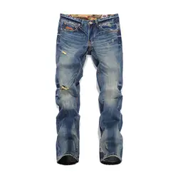 Оригинальный бренд наивысшего качества мужчин тонкий прямой Destructed джинсы рваные джинсы