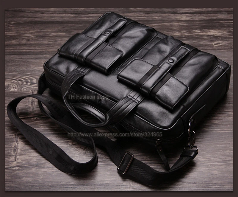 Luxury Men Genuine Leather Briefcase Business bag Leather Laptop Bag 15.6