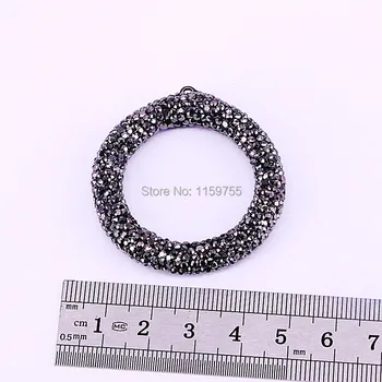 

8Pcs Pave Full Black Rhinestone Round Shape Pendant Charm For Women Jewelry