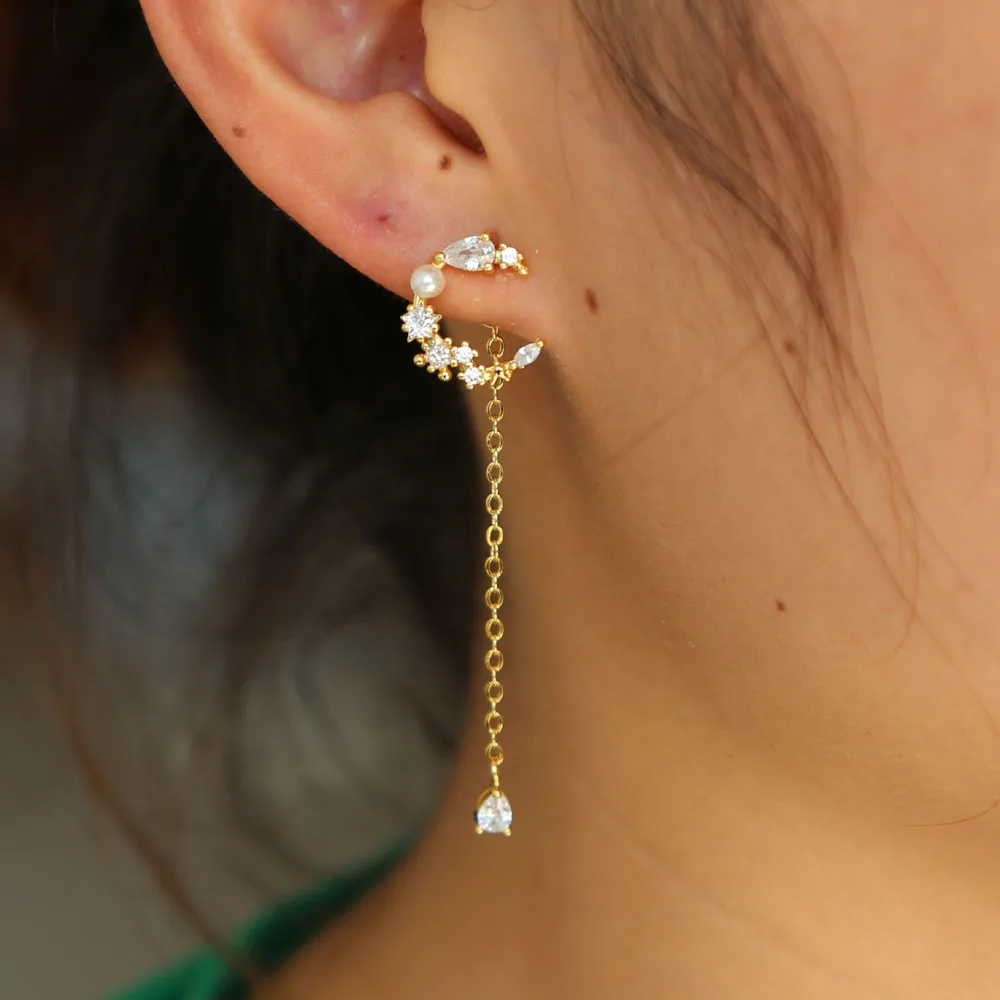 

2018 New Time-limited Trendy Stud Brinco Hot Fashion Simulated Pearl Geometric Moon pear CZ Stud Earrings For Woman Jewelry
