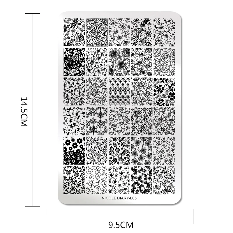 NICOLE дневник 1 шт. большой размер Геометрические Цветочные пластины для штамповки ногтей цветы изображение гель шаблон ногтей трафареты Маникюр штамп инструмент