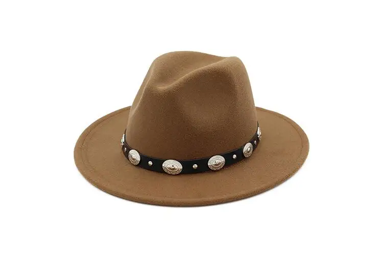 Fashion Wool Men's Women's Winter Autumn Fedora Hat With DIY Punk Belt Wide Brim Church Sombreros Jazz Cap Top Sun Hat