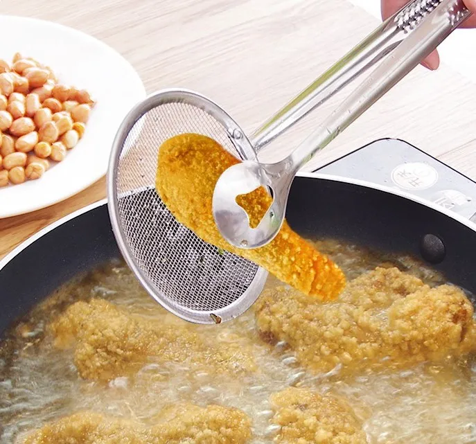 

Food Tong Stainless Steel Strainer Kitchen Filter Mesh Spoon Fried Food Oil Strainer Clip Kitchen Tool