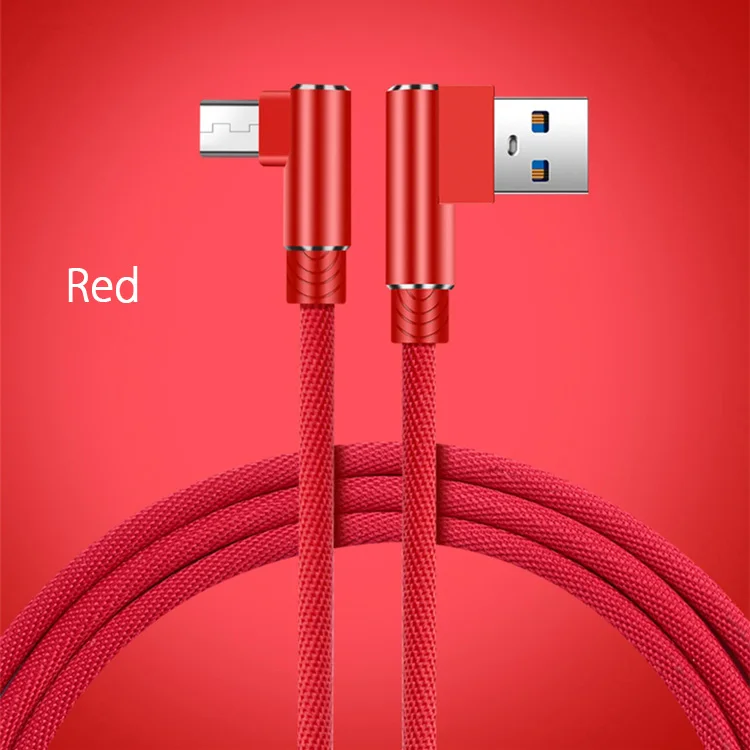 90 градусов Micro USB кабель под прямым углом Micro-Usb кабель Microusb телефонный кабель для зарядного устройства для Xiaomi Redmi Note 5 Pro 4x Oppo F9 F7 R17 - Тип штекера: Red