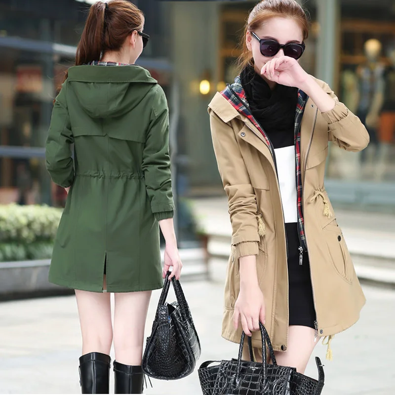 2018 Solide Wine À orange red Capuche Hiver Tranchée Blue Survêtement La Manteau Coupe Automne Nouvelle Casual Mode Femmes 4xl Mince Taille khaki Couleur Armygreen navy Plus vent Printemps fIwqPWpZ