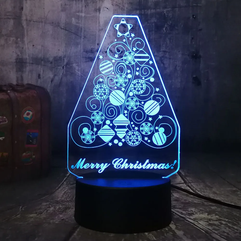 

NEW Creative Snowflake Christmas Tree 3D LED Lighting RGB Night Lights Warm Desk Lamp Home Decro Happy New Year Gift for Kids