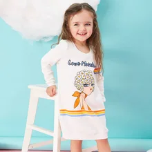 New 2016 Children s dresses Girls Beauty printing Long sleeved round neck dress kid clothing