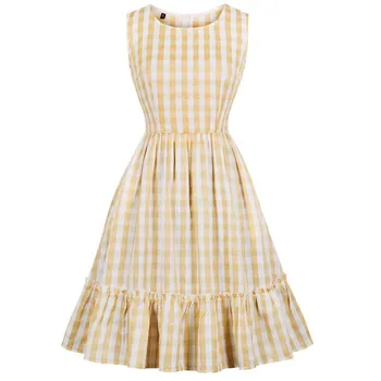

2019 Plaid Print Summer Dress Women Vintage Elegant Swing Rockabilly Party Clothes Plus Size Casual Midi Tunika Runway Dress