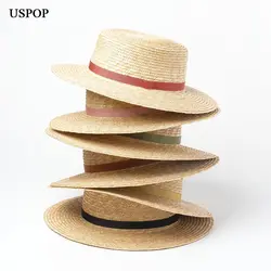 USPOP 2019 новые женские соломенная шляпа летняя натуральная Пшеница соломы женский головной Убор От Солнца модная лента пляж шляпа с плоским