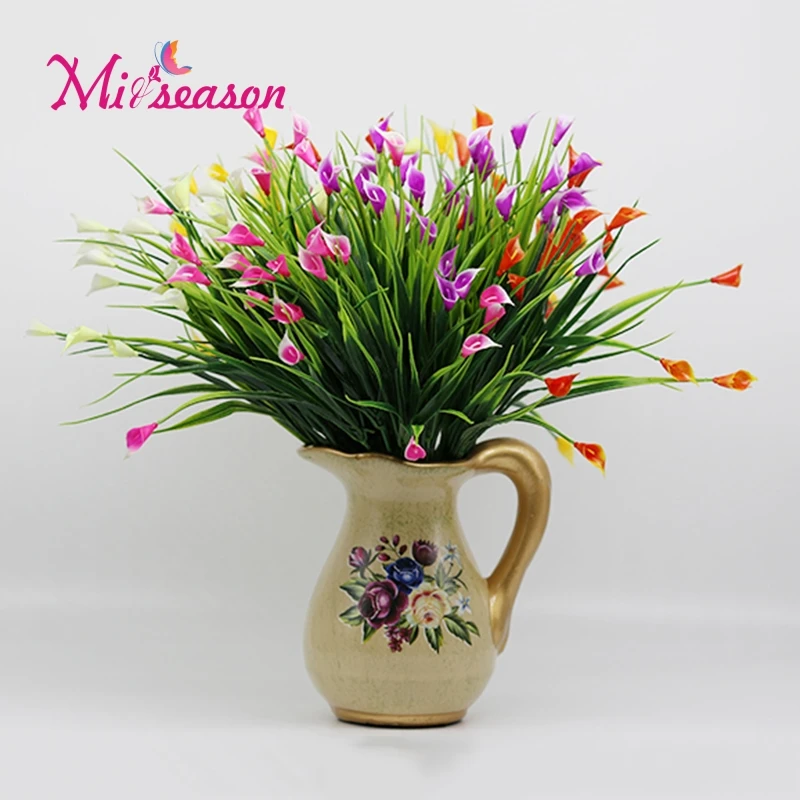 

7 Branches Beautiful 25 Heads/Bouquet Mini Artificial Calla with Leaf Silk Fake Lily Aquatic Plants Home Room Decoration Flower