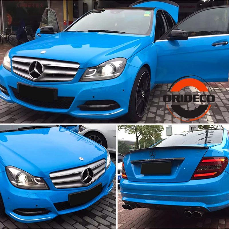 mid blue highly glossy vinyl car wrapping 1