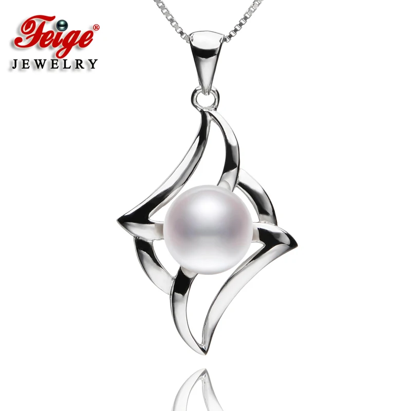 

New Design 925 Silver Pendant Necklaces 8-9mm White Freshwater Pearls Women's Pearl Fine Jewelry