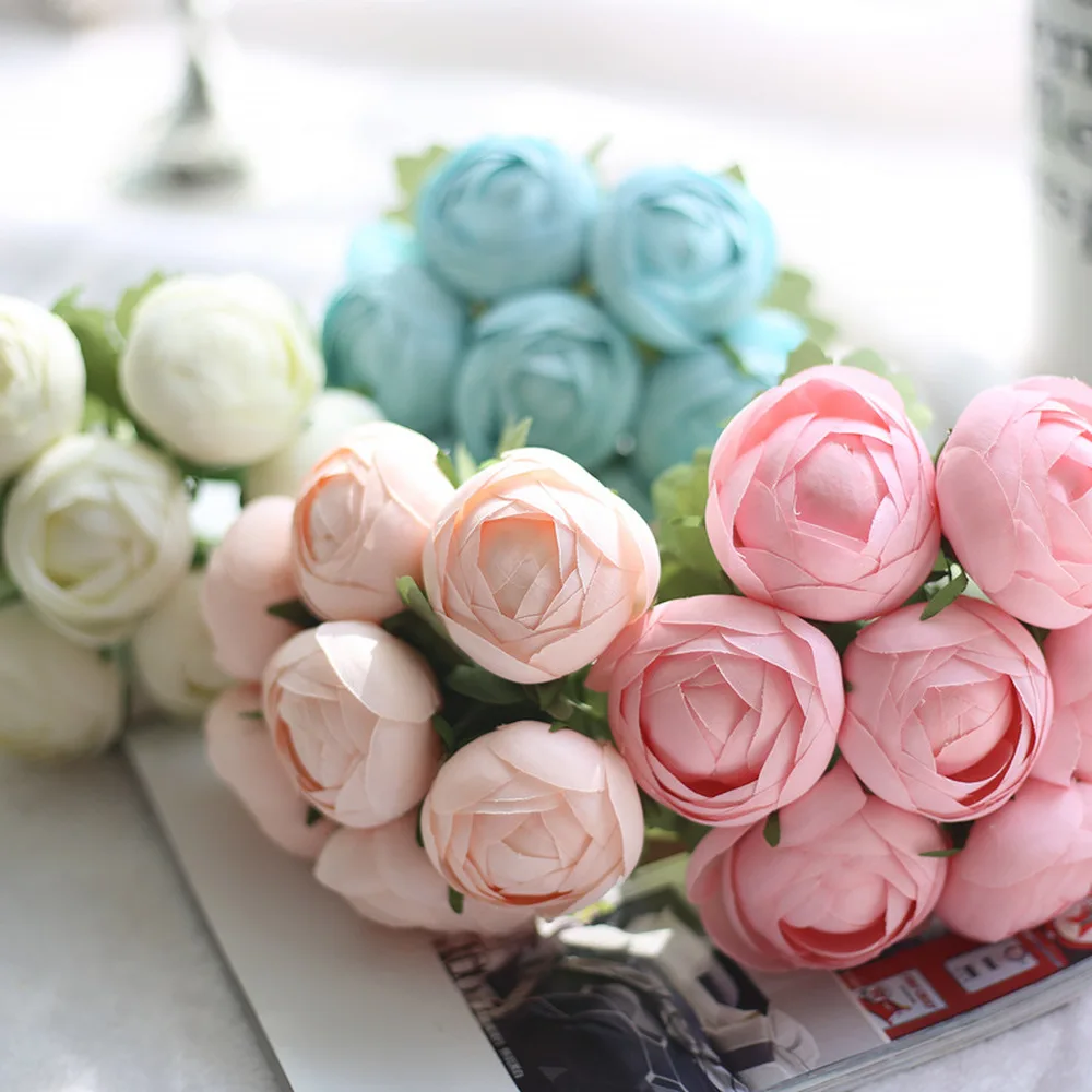 Cheap Artificial Flower High Quality for Wedding 1 Bunch 7 Heads Fake Round Rose Bouquet Flower for Wedding Home Party Decor