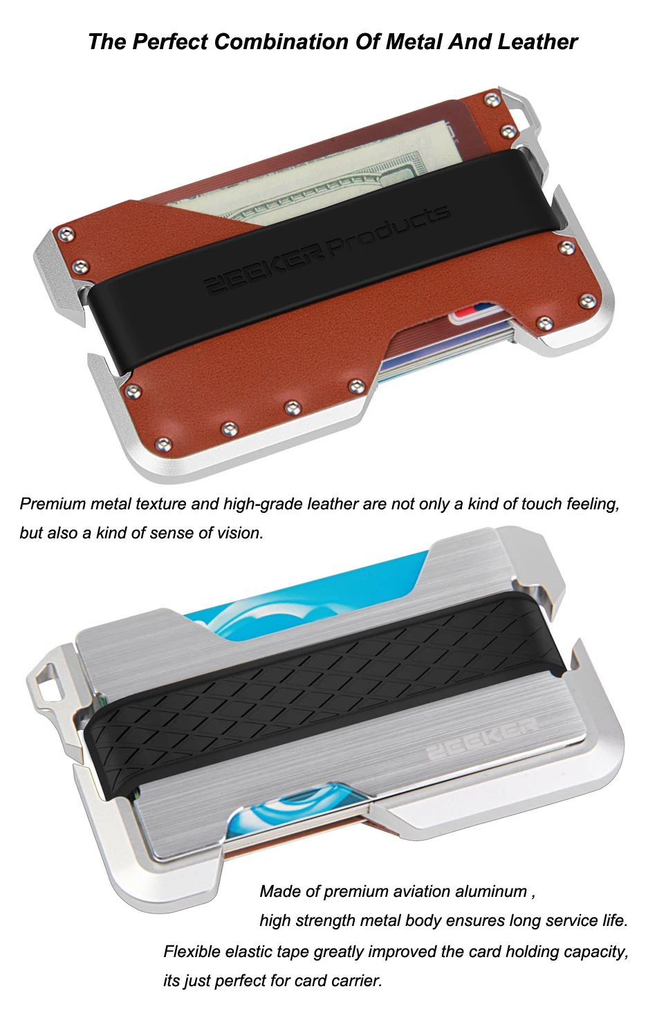 ZEEKER алюминиевый передний карман минималистский держатель для карт тонкий кожаный бумажник RFID Блокировка-Зеленый металл
