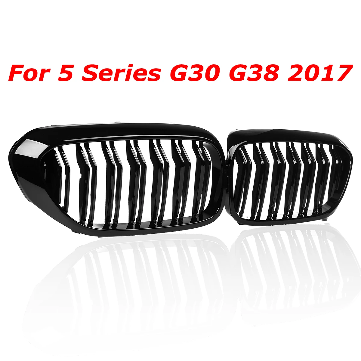 

Pair 2 Slat Gloss Black For BMW G30 G38 5 Series Sedan Front Grille 2017-2018 520 530 Car styling Front Racing Grille