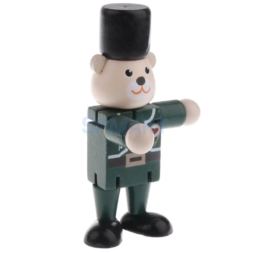 Wooden Walnut Puppets Bear Animal Action Figure Doll Toys Flexible Joints Poseable Baby Children Kids Xmas Christmas Gifts