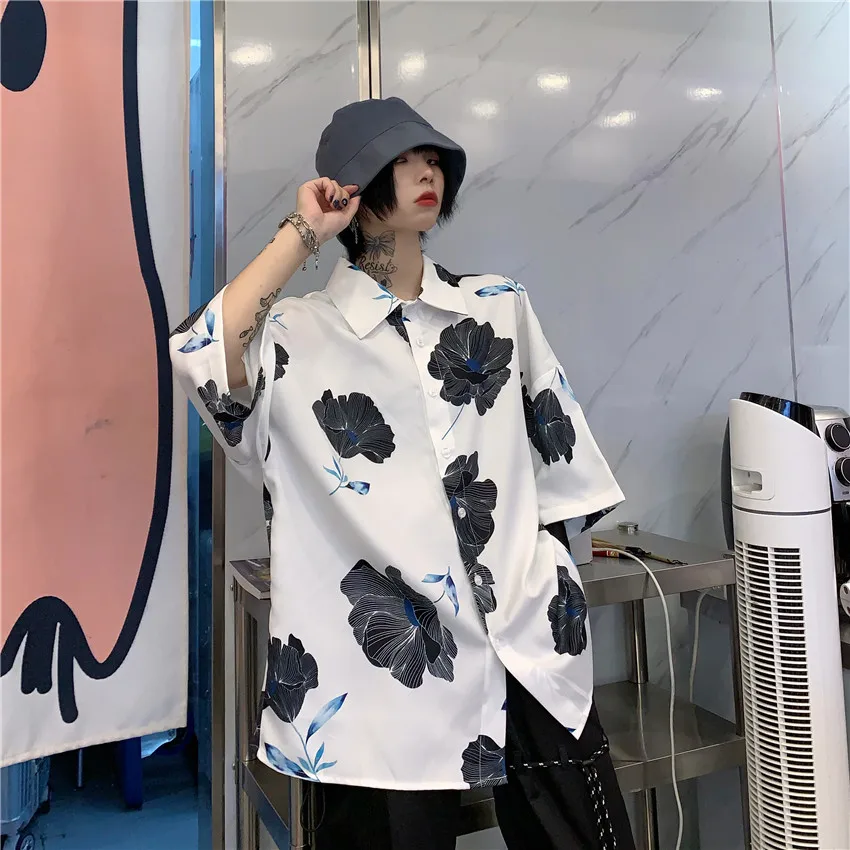 Neploe Harajuku блузка с цветочным принтом женская и Мужская Повседневная рубашка
