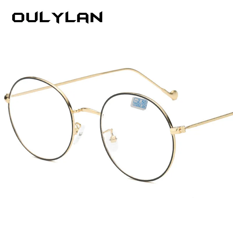 Oulylan, круглые очки для близорукости, женские винтажные очки с металлической оправой, унисекс, Короткие очки для коррекции зрения-1,5-2,0-3,0-3,5-4,0