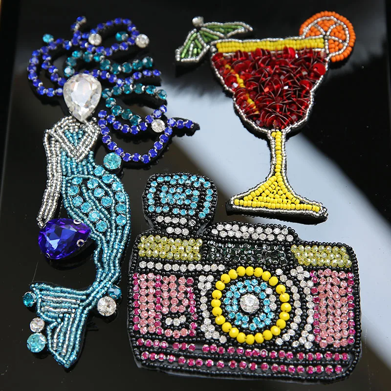 

3D Sequins cup/Mermaid / camera patch Applique Handmade nail bead cloth sticker FOR cloth decoration DIY Brooch bag